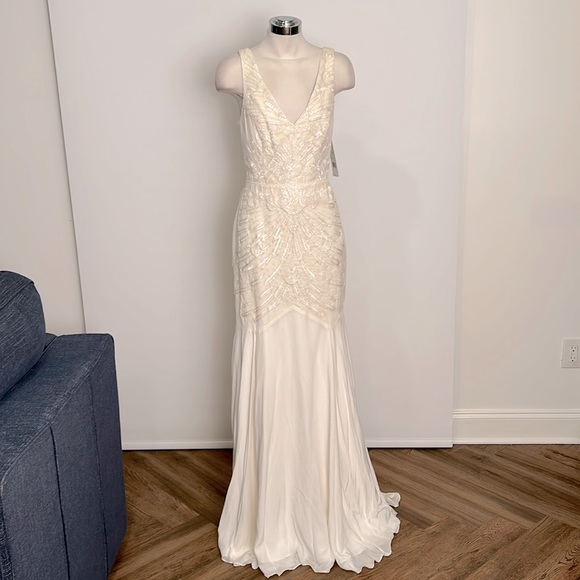 NICOLE MILLER BRIDAL WEDDING PS0004 $3500 SZ 8 AWH/ OFF WHITE - Picture 3 of 16